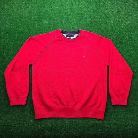 Tommy Hilfiger Sweater Mens XL Red Heavy Knit Pullover Preppy Casual Outdoors - Picture 1 of 8